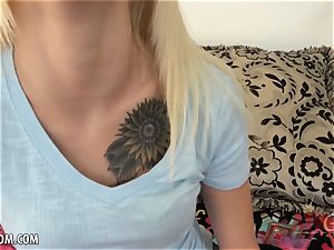 petite blondie Kiara Cole shows of her yummy puss